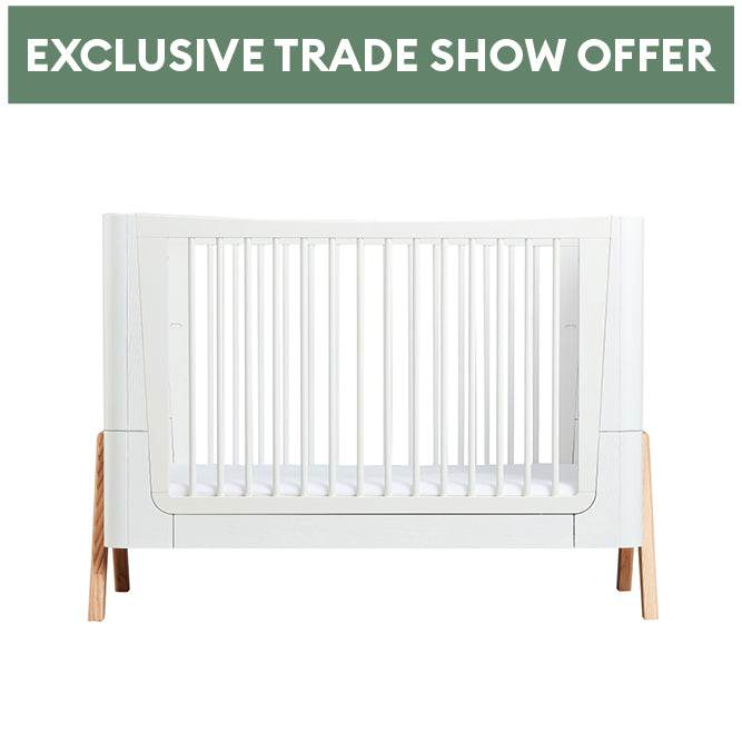 Exclusive Expo Offer - Hera Cot Bed - Scandi White | Natural with included Mattress & Bedding Bundle - Gaia Baby
