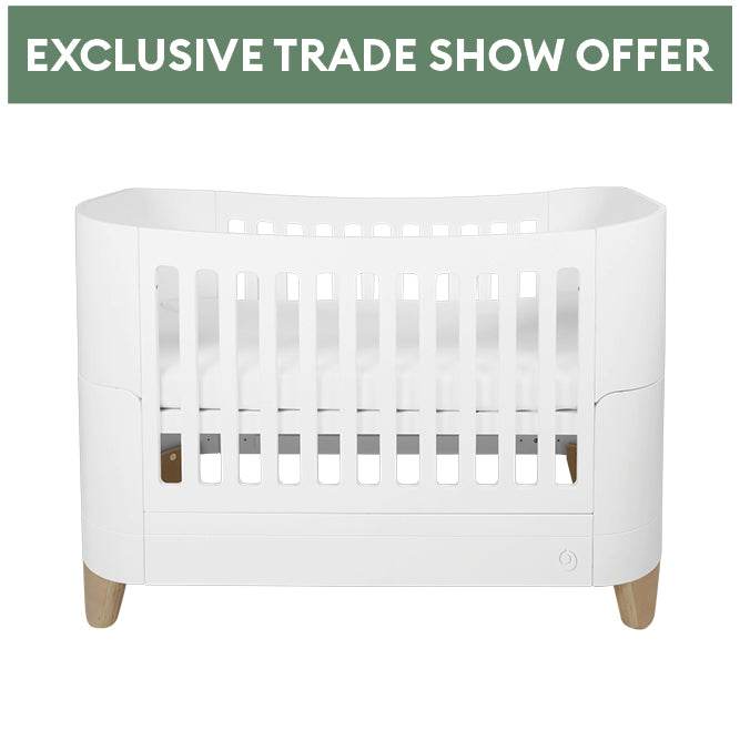 Exclusive Expo Offer - Serena Convertible Cot Bed - White | Natural with included Mattress & Bedding Bundle - Gaia Baby