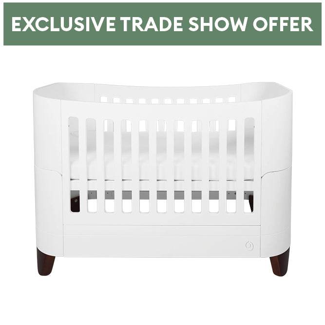 Exclusive Expo Offer - Serena Convertible Cot Bed - White | Walnut with included Mattress & Bedding Bundle - Gaia Baby