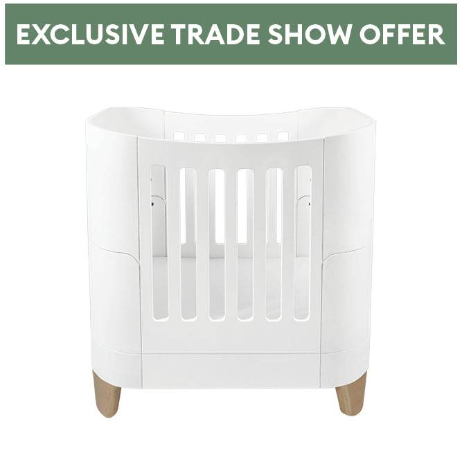 Exclusive Expo Offer - Serena Mini Cot Bed - White | Natural with included Mattress & Bedding Bundle - Gaia Baby