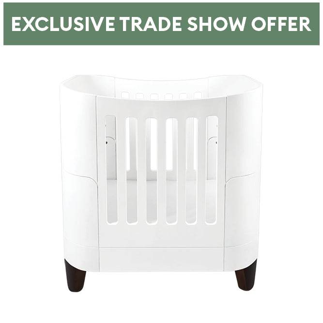 Exclusive Expo Offer - Serena Mini Cot Bed - White | Walnut with included Mattress & Bedding Bundle - Gaia Baby