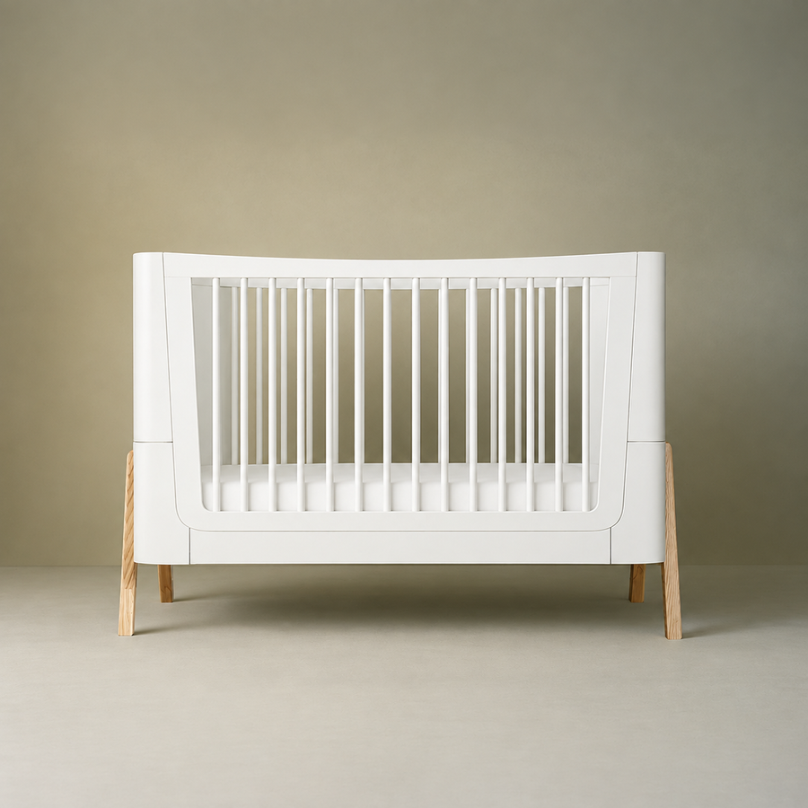 Hera Cot Bed - Scandi White | Natural with included Mattress