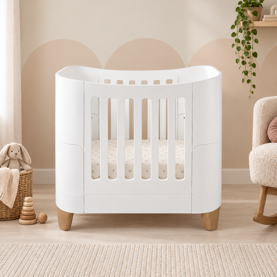 Serena Mini Cot - White | Natural with included Mattress