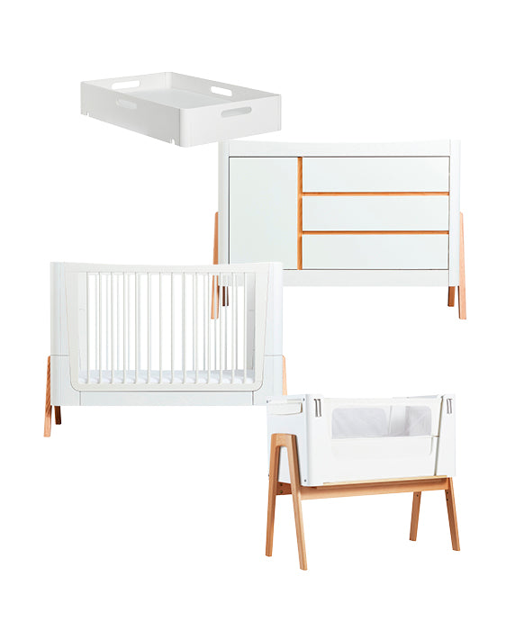 Gaia Baby Nursery Furniture - 4 Piece Set - Scandi White | Natural